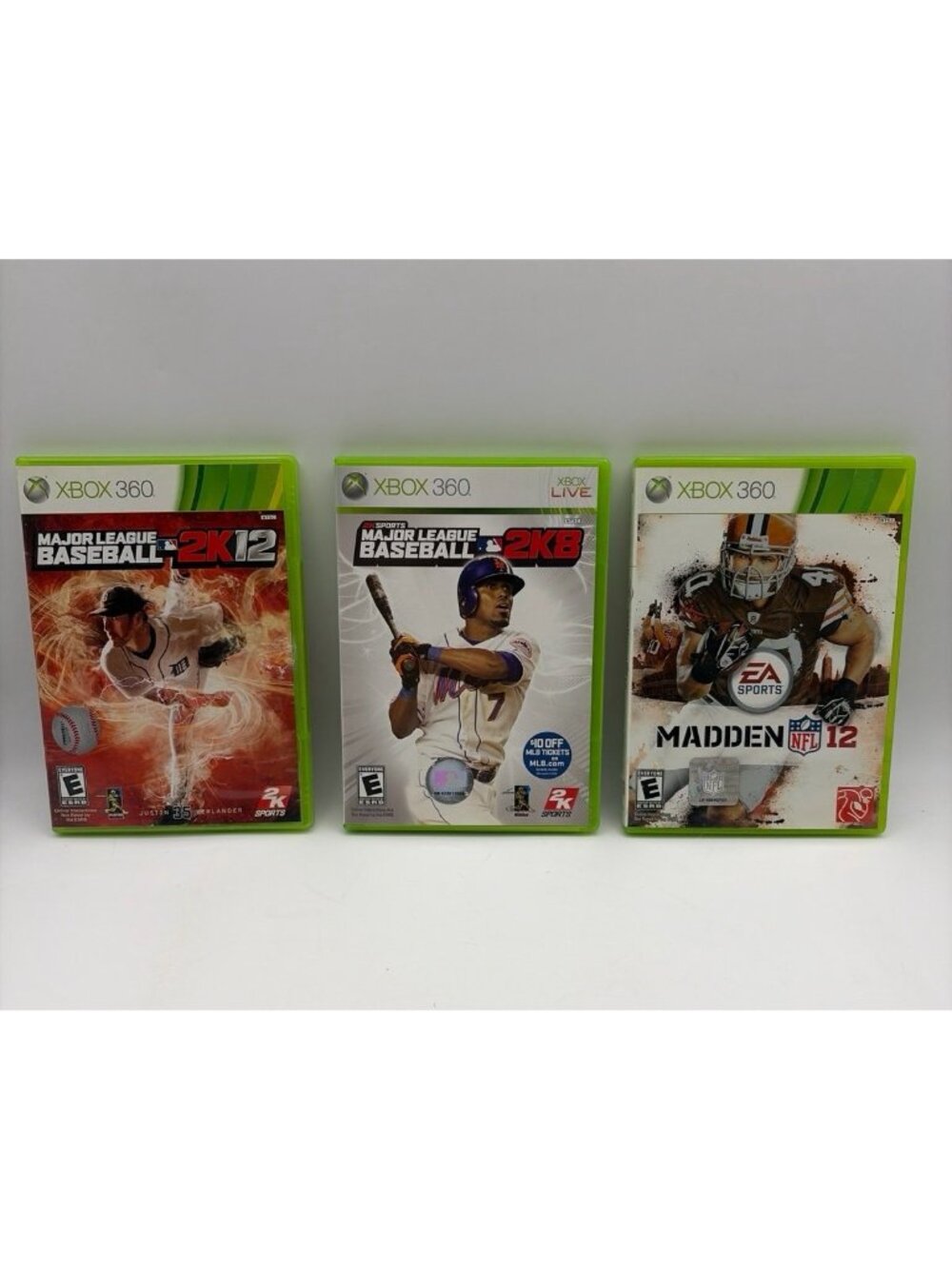 MLB Baseball 2K12, 2K8, and Madden NFL 12 Microsoft Xbox 360 3 Game Lot Tested